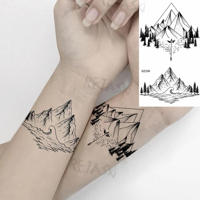 Tattoo Villa - Adventure Mountains. Tattoo design for Mountain lovers.  Studio: @tattoo_villa . . . Call or watsapp for details regarding designs  and price. 🇮🇳9818190412, 9818190917. . . . #tattoo #tattoos #tattooing #