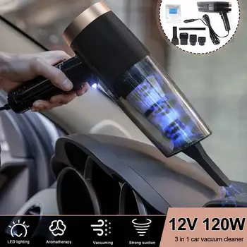 

12V High Suction Car Vacuum Cleaner 120W 4500mbar Portable Handheld LED Vacuum Cleaner With Fragrance and 4 Nozzle 5M Hose