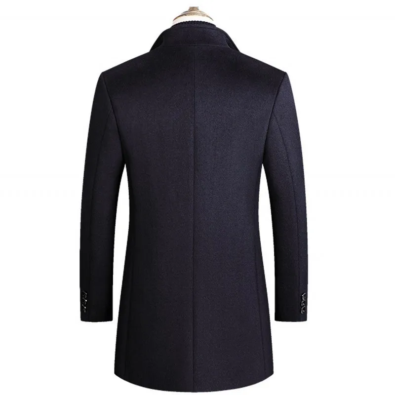 

Smart Casual Autumn Winter Solid Mens Woolen Overcoats Long Sleeve Single Breasted Stand Collar Medium Length Coats Plus Size