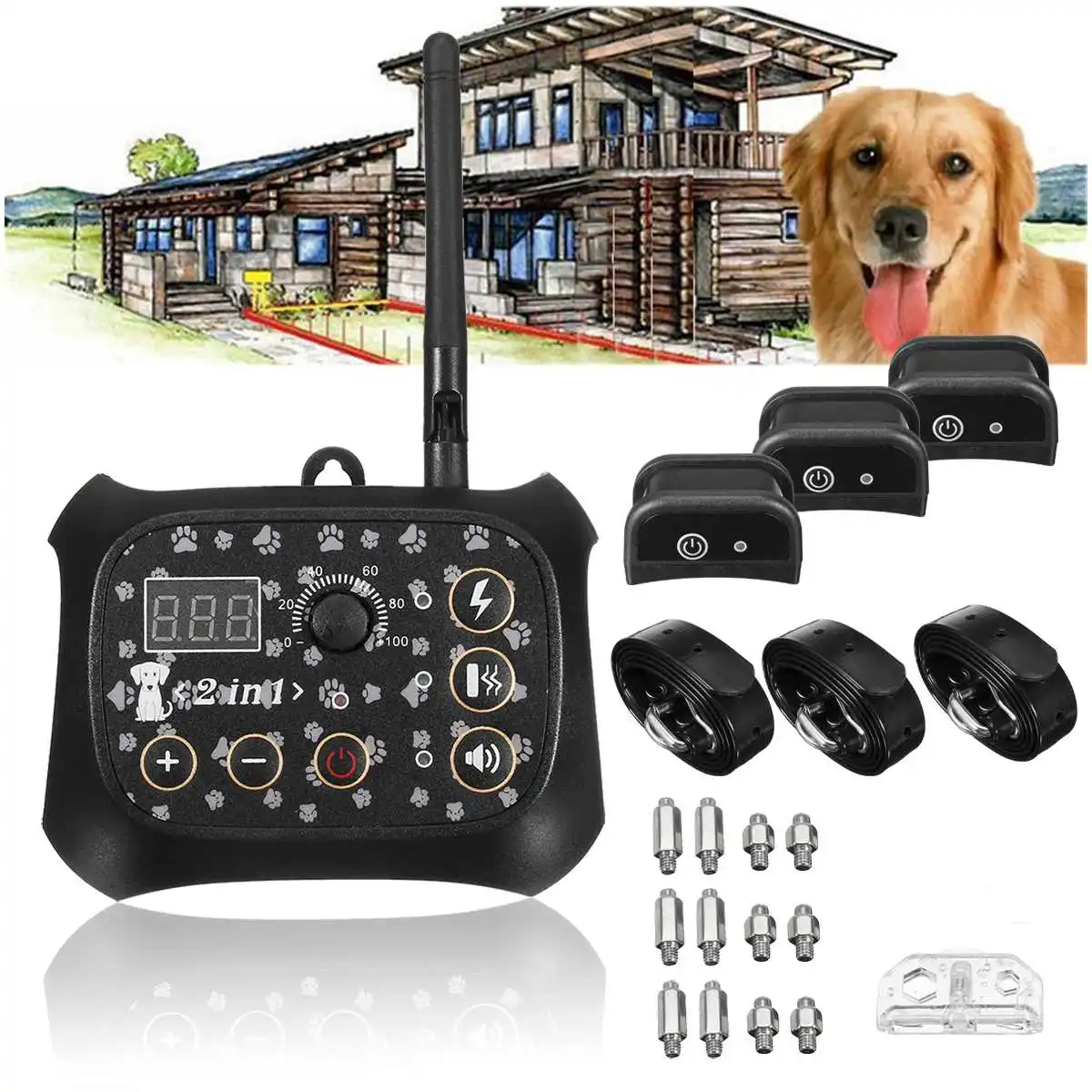 

Wireless Dog Fence Pet Electronic Fencing Device No-Wire Outdoor Training Collar Containment System Transmitter + 3 Receiver