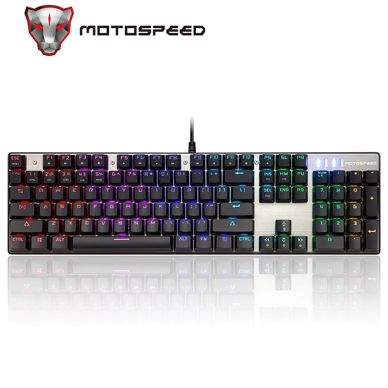 Motospeed CK104 Gaming Mechanical Keyboard 104keys Russian English Red Switch Blue Metal Wired LED Backlit RGB Tablet Desktop