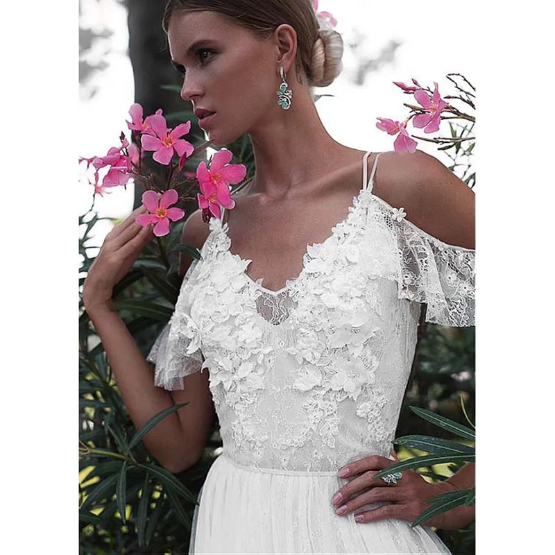 Vestidos de novia, сексуальные свадебные платья трапециевидной формы с v-образным вырезом, кружевные аппликации, 3D Цветы, бохо, свадебное платье принцессы, свадебные платья