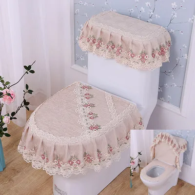 3X Lace Toilet Seat Cover Set Pads Mats Print Floral Washable Bathroom Home Soft 