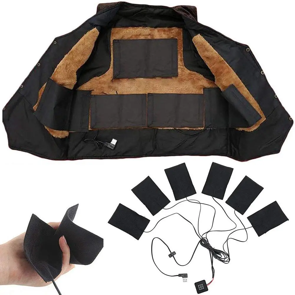 

6-in-1 USB Electric Heating Pad Carbon Fiber Heated Clothes Pad With Adjustable Third Gear Mat Sheet Heater Women Men Mittens