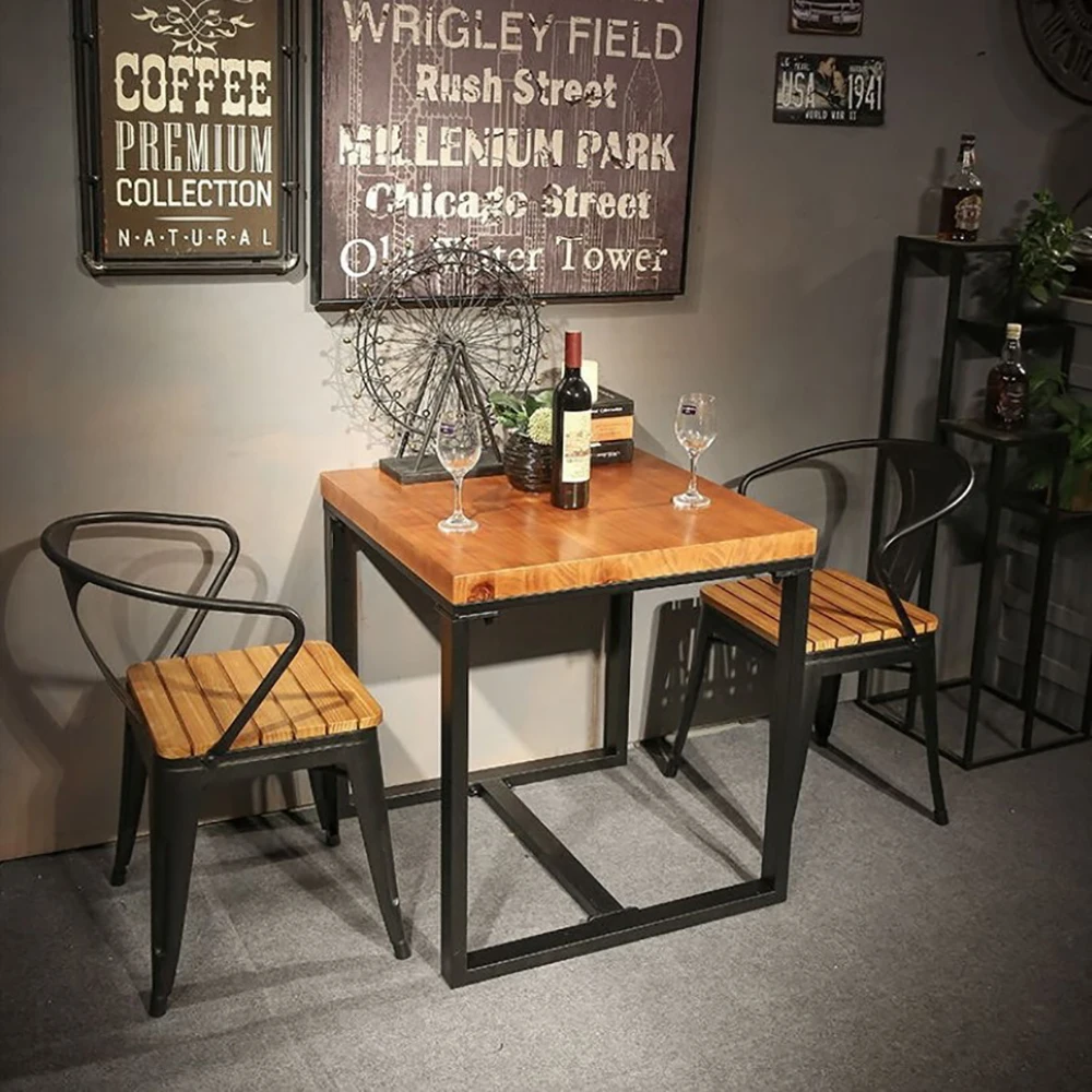American loft solid wood dining table retro cafe wrought iron negotiation small square restaurant rectangular | Мебель
