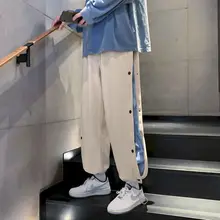 

Drawstring Trousers Men Sweatpants Autumn Winter Breasted Pants Plus Velvet Warm Trend All-match Loose Casual Pant Male Bottoms