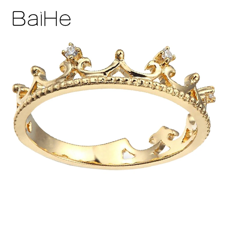 BAIHE Solid 14K желтое золото 0.03CT сертифицировано H/SI круглые натуральные бриллианты свадебные женские модные изысканное модное Драгоценное кольцо