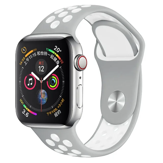 gray white Дышащий силиконовый спортивный ремешок для Apple Watch, серия 40 мм, 44 мм, серия 4, 5, резиновый ремешок для iWatch, ремешок 38 мм, 42 мм, 2, 3 - Цвет ремешка: gray white