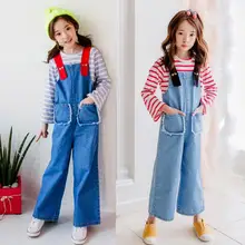 Новое поступление, джинсовый комбинезон для девочек, осенние модные детские джинсовые штаны, размеры от 4 до 9 лет