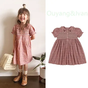 

Summer 2020 New Style European and American Style Solid Color Children's Retro Floral Embroidery Dress Girls Skirt