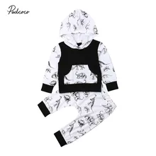 Коллекция года, весенне-осенняя одежда для малышей Одежда с динозаврами для маленьких мальчиков и девочек топы с капюшоном и длинные штаны комплект из 2 предметов, наряд с героями мультфильмов От 0 до 3 лет