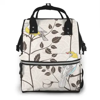 

Vintage Birds And Blossoming Plants Nappy Backpack Mummy Bag Large Capacity Mom Baby Multi-function Waterproof Travel Diaper Bag
