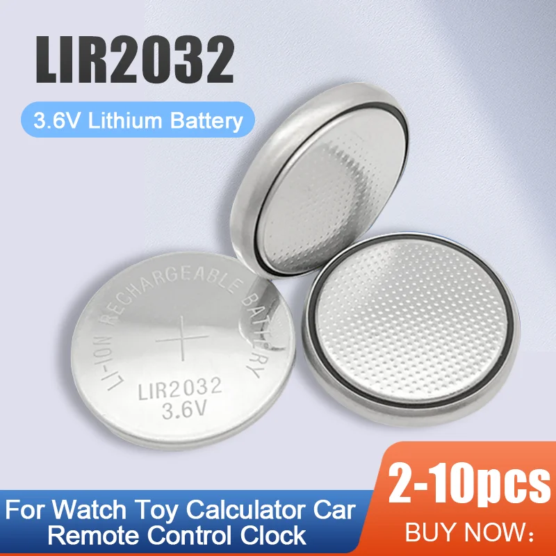 LIR2032 LIR 2032 3.6V Li-ion Rechargeable Battery For Watch Toy Calculator Remote Control Button Cell Replaces CR2032 ML2032 canon battery