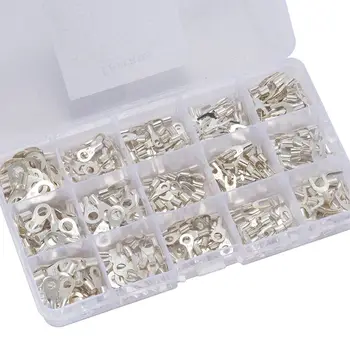 

375 Pcs 15 in 1 Non-Insulated Ring Fork U-type Terminals Tin-Plated Copper Terminals Assortment Kit Cable Wire Connector Crimp S
