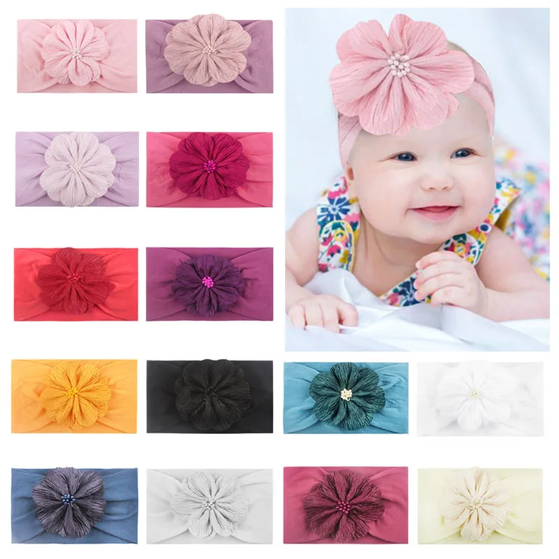 Милая Цветочная Детская повязка на голову, широкая эластичная повязка на голову для новорожденных девочек, одноцветная повязка на голову, Детские аксессуары для волос в виде тюрбана