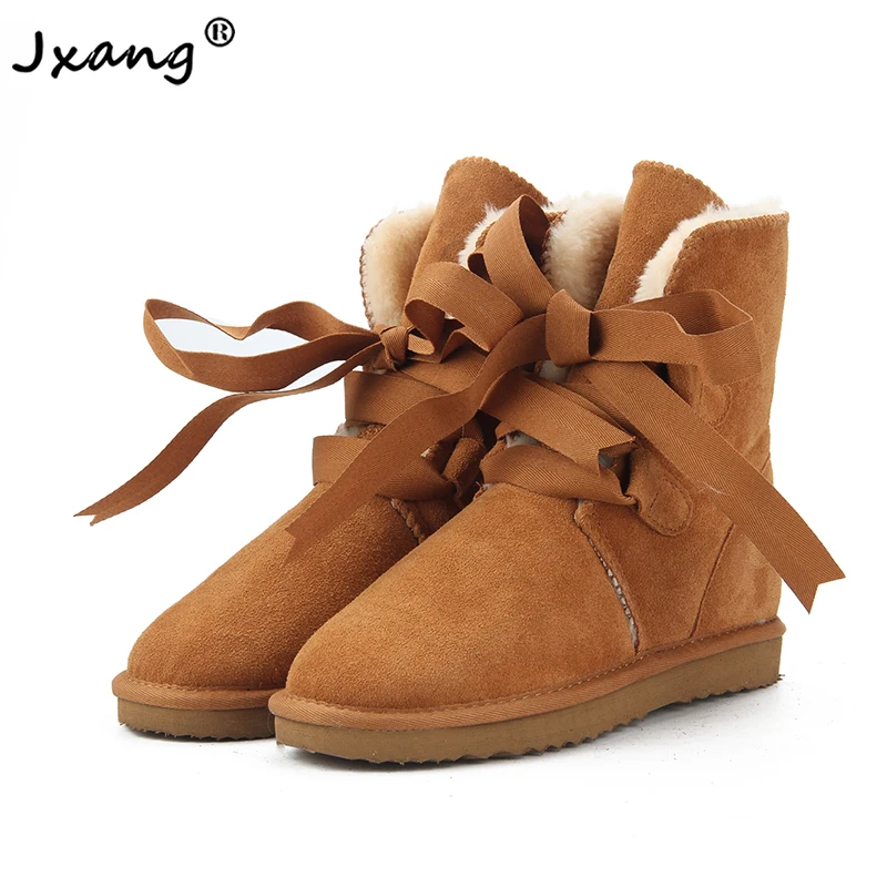 

JXANG New Top Quality Fashion Women Snow Boots Genuine Leather Winter Boots Warm Women Boots 12 Colour shoes US 3-13