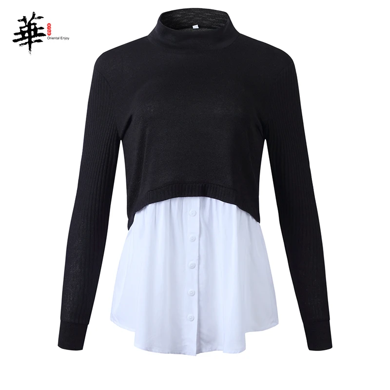 Женский вязаный лоскутный осенний пуловер, свитер, рубашка, подтягивающийся джемпер с длинным рукавом, женские свитера, пуловеры, женские джемперы - Цвет: Black