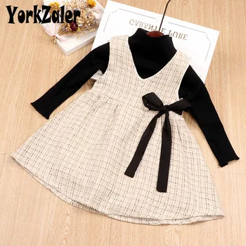 

Yorkzaler Winter Thick Children 2pcs Outfits Turtleneck Shirt With Plaid Bow Dress Girl Clothes Suit Toddler Baby Clothing Set