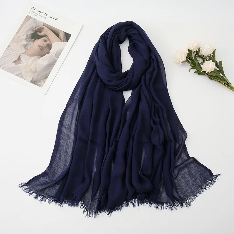 Big Size Plain Navy Blue Fringe Viscose Shawl Scarf Lady Wrap