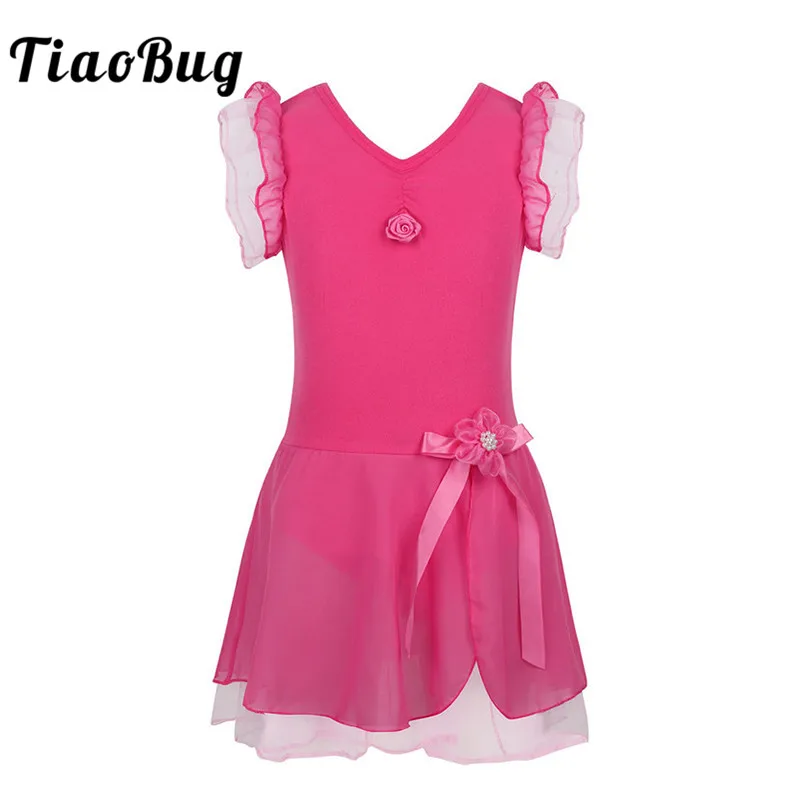 TiaoBug Kids Girls Ruffled Tutu Ballet Dancewear Figure Skating Dress Gymnastics Leotard Child Stage Performance Dance Costume |