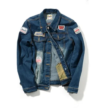 

YASUGUOJI New Spring Autumn Pilot Jacket Denim Mens Casual Fashion Man Bomber Jackets Men Fashion Embroidery Jean Jacket Man