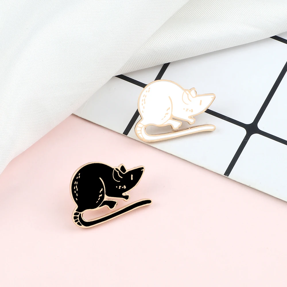 Couples Black White Mouses Brooches Enamel Cute Long Tailed Rats Badges Pins Clothes Bags Jewelry Accessories Gifts For Children