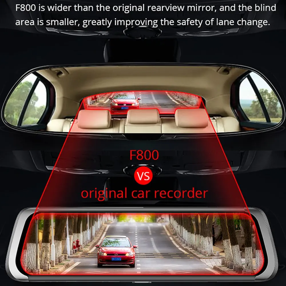 

F800 10inch Streaming Media Vehicle Rearview Mirror Dual Lens Auto Car DVR Full HD Rearview Mirror