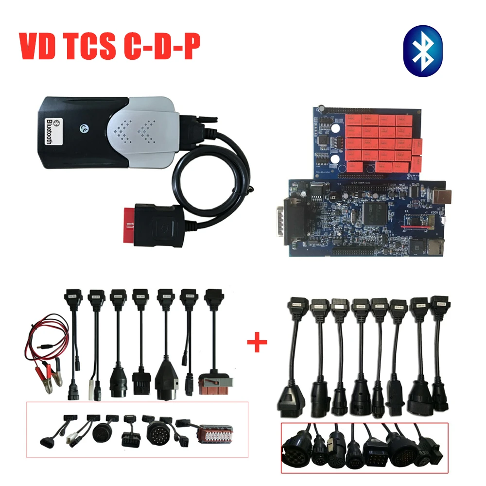 DHL,, лучшее соответствие 8 шт., автомобильные/Грузовые кабели+ VD TCS C-D-P для автокомов для delphis 2016R0 keyen bluetooth obd диагностический инструмент - Цвет: with bluetooth