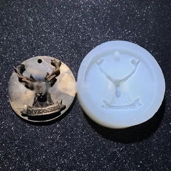 

3D Christmas Deer Elk Antler Round Disc DIY Pendant Epoxy Resin Silicone Molds 634D