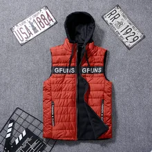 Осенне-зимний двусторонний жилет для молодых мужчин с модным принтом, дышащий эластичный мужской повседневный жилет с капюшоном, тренд