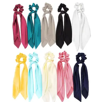 

10 Colors Silk Satin Hair Scrunchies Hair Scarf with Bow Silk Elastic Hair Bands AXYD