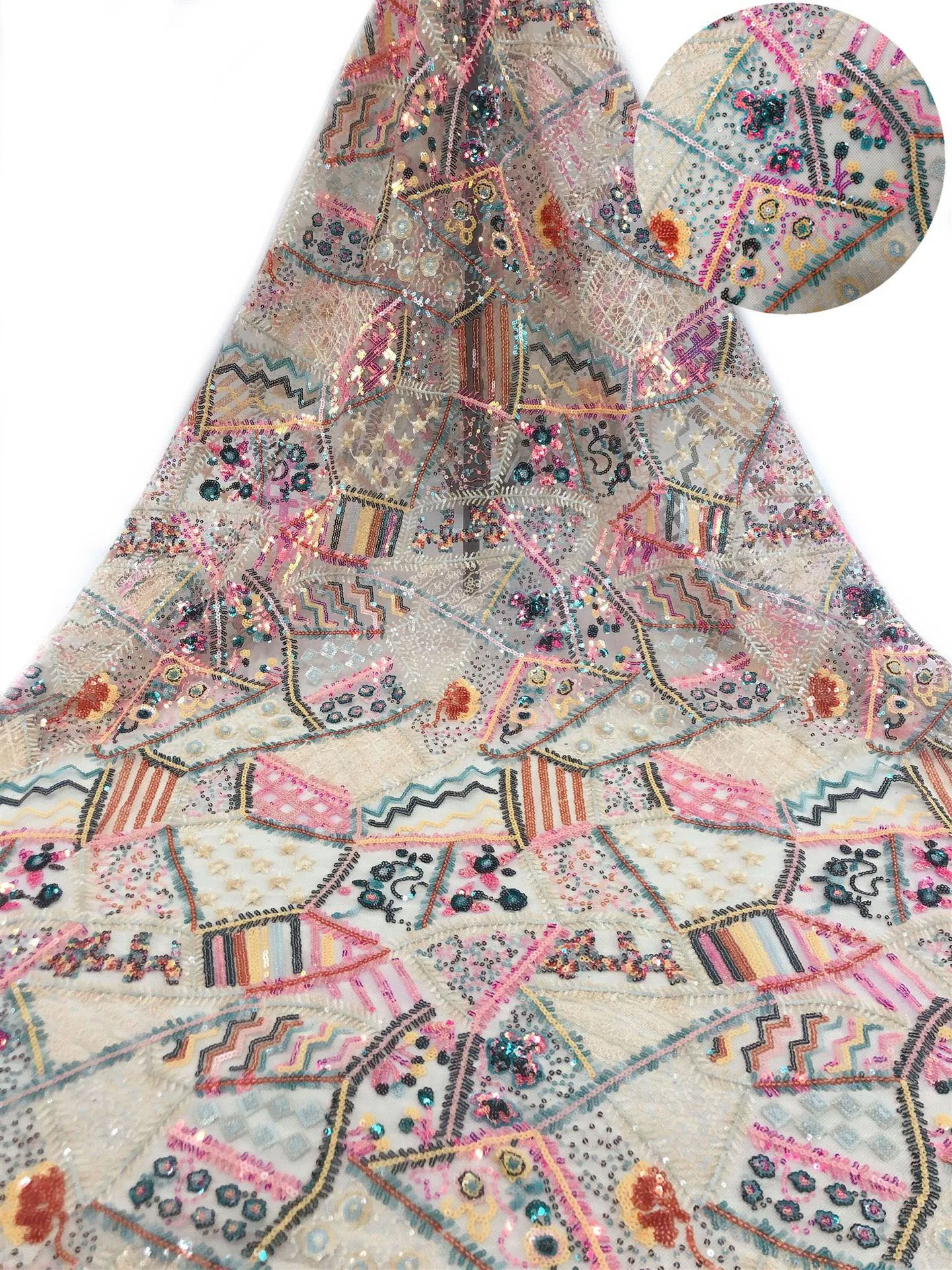 Luxury Dresses Gowns Colorful Sequins Lace Fabric Tulle Mesh