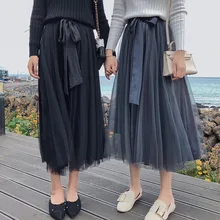 Сетчатая Лоскутная винтажная бархатная Женская длинная юбка зимняя женская плиссированная юбка с высокой талией 1122-60