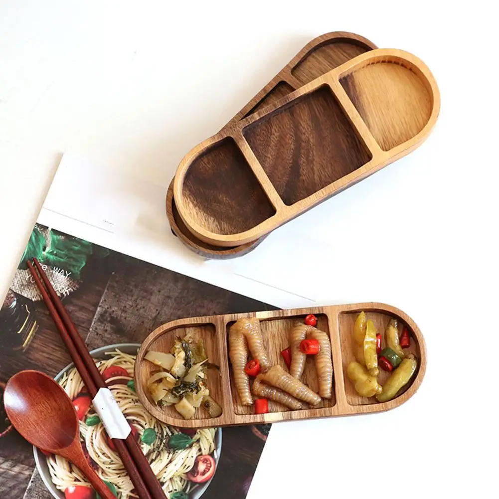 Vintage Wooden Sauce Pan Oval Shape Retro Tray Plate Multipurpose Fruit Dish Sauce Tray Dessert Plates Home Kitchen Accessories