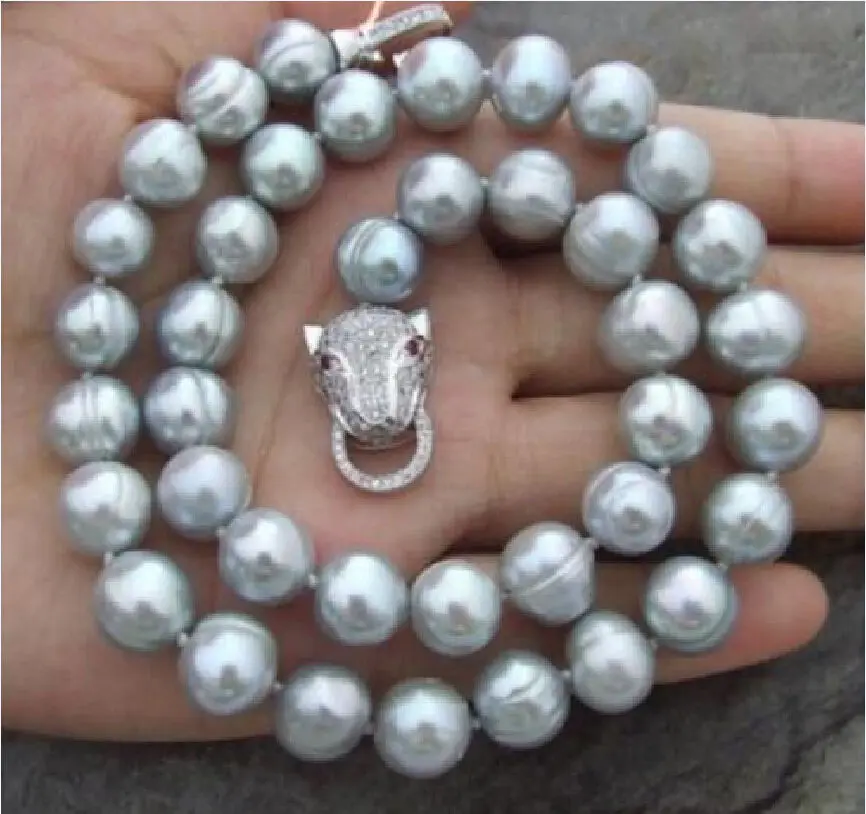 

Leopard Clasp AAA 9-10MM NATURAL SOUTH SEA BAROQUE GRAY PEARL NECKLACE 18