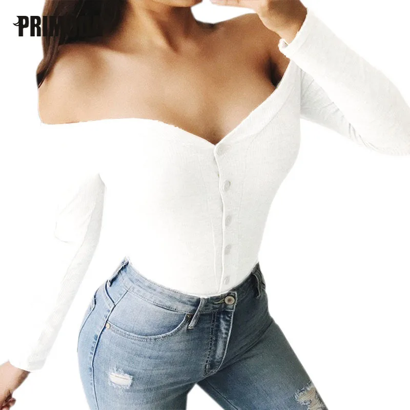 Боди без бретелек с открытыми плечами на пуговицах комбинезон V образным вырезом