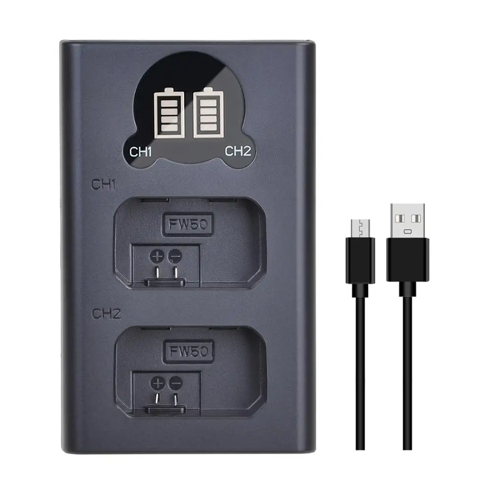 2Pcs 2160mAh NP-FW50 NP FW50 NPFW50 Battery Akku + LCD Dual Charger for Sony Alpha a6500 a6300 a7 7R a7R a7R II a7II NEX-3 NEX-5 sony battery charger sony battery digital camera battery
