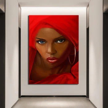 

African Women Red Scarf Oil Painting Modern Canvas Poster And Prints Painting Cuadros Wall Art Pictures Decor for Living Room