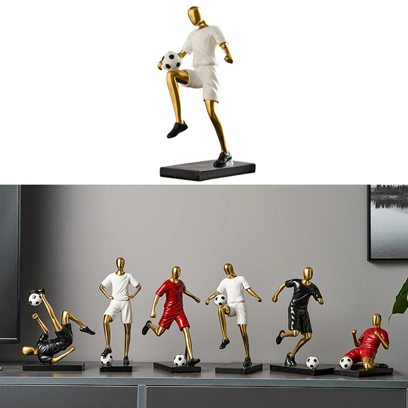 Football Player Miniatures Statue Play Football Sculpture Creative