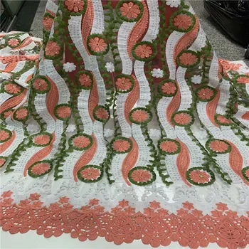 

High Quality African Lace Fabric red With stones African Embroidery Guipure Lace fabric for Nigerian Net lace women Dress 5yard