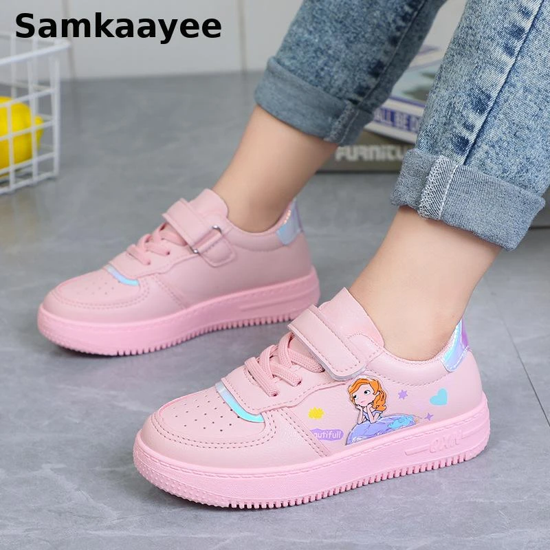 Zapatos deportivos niños 4 a 18 años, zapatillas deportivas de cuero con estampado de dibujos animados, calzado de princesa transpirable e informal para primavera y otoño|Zapatillas deportivas| - AliExpress