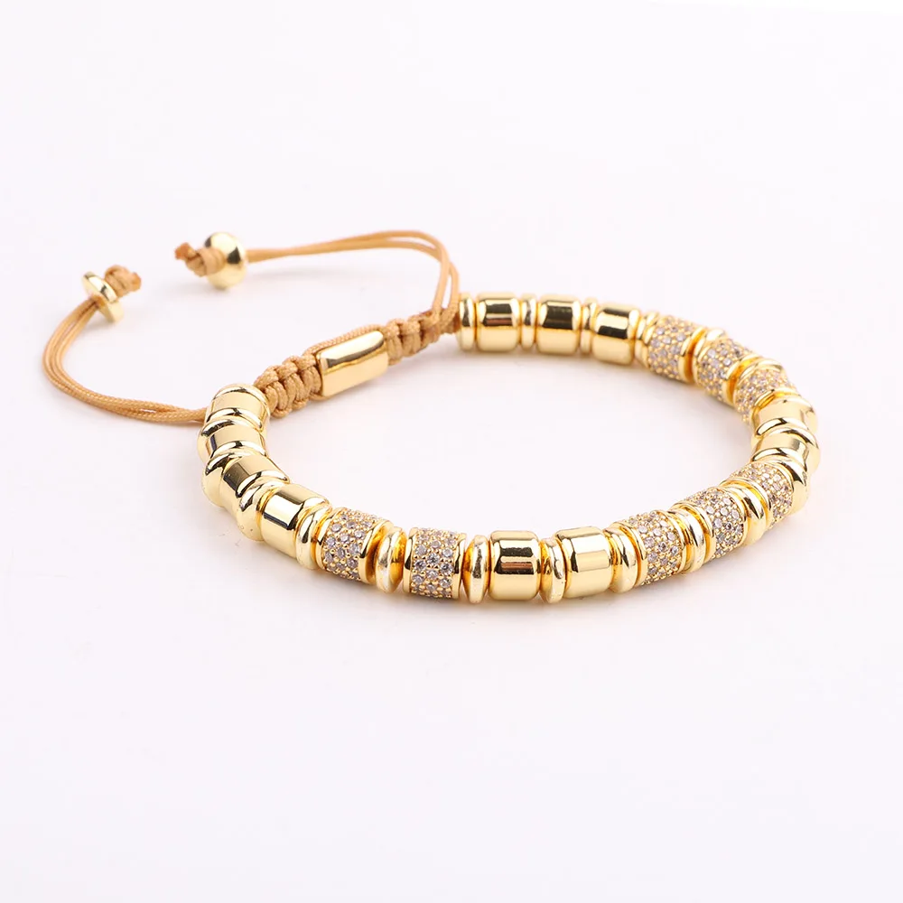 High Quality Luxury Men Jewelry Bracelet CZ Tube Gold Color Beaded Macrame Bracelet Men Women - Image 6