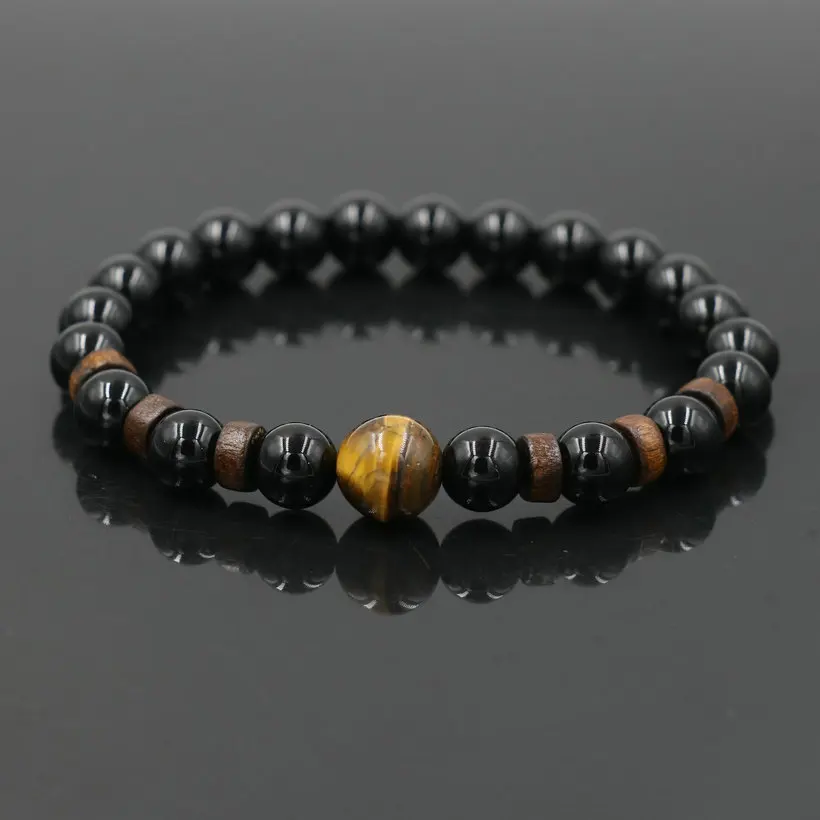 onyx with tiger eye Мужской браслет шарма Рейки Чакра тигровый глаз камень бусины браслет для мужчин женщин Йога Будда Браслеты для пар мужские ювелирные изделия Pulseira - Окраска металла: onyx with tiger eye