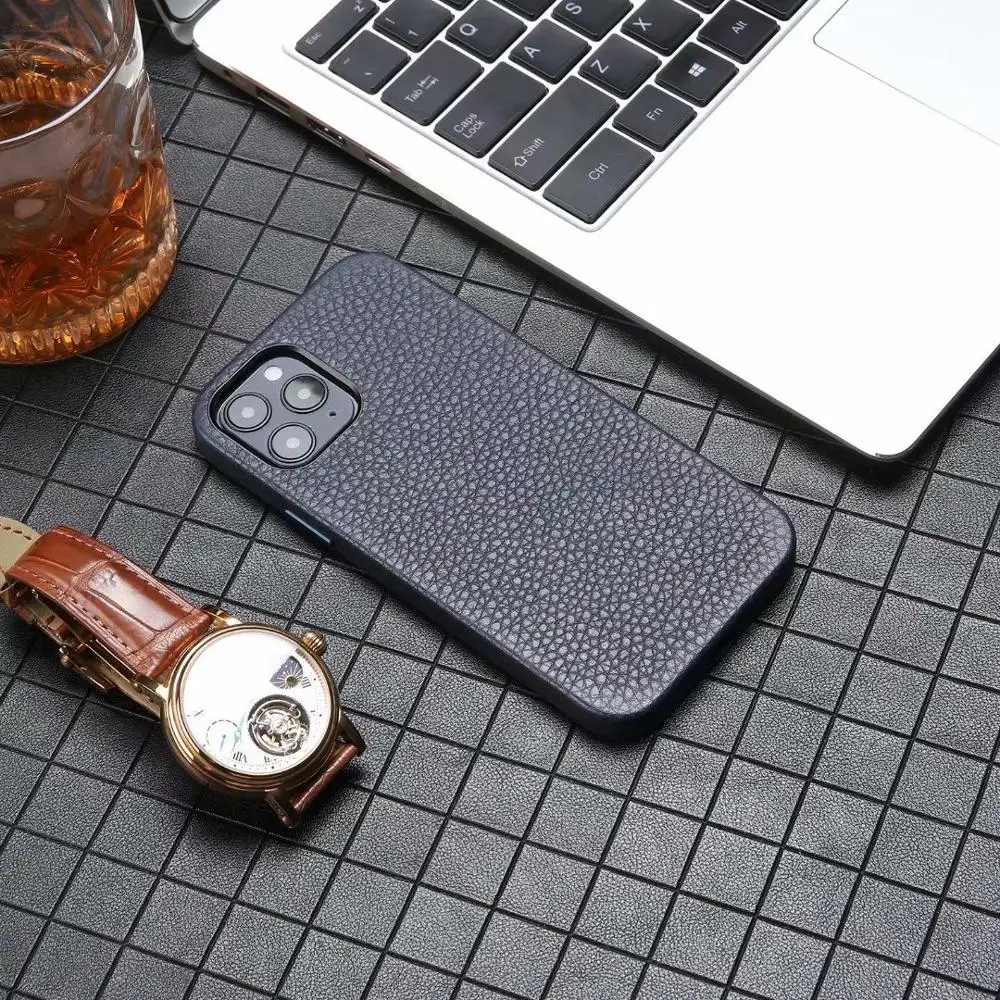For iPhone 12 Case Original Genuine Leather Lychee Pattern Cowhide Phone Case For iPhone 12 Pro Max 12 Mini Back Cover Fundas