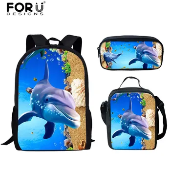 

FORUDESIGNS Kids Boys School Bags Animal 3D Cool Dolphin Printed Canvas Children Book Shoulder Bags Schoolbags Backpack Men Bag