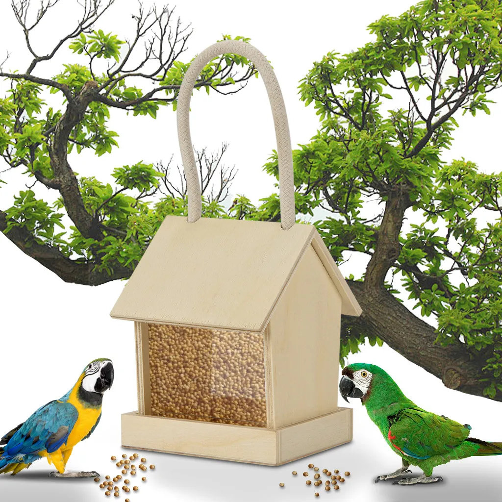 Hot Sales Mini Wild Bird Wooden Feeder Hanging House Shape Feeders Viewing Window For Garden Yard Decoration Dox F1120 | Дом и сад