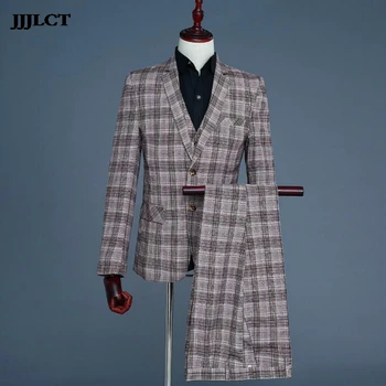 

European and American style performance suit suits the master of the ceremonies theme theme men's plaid groom groomsmen dress
