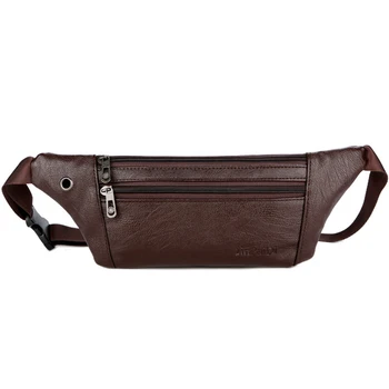 

Slim Fashion Men Waist Bag Solid Black Coffee Fanny Pack with Headphone Hole Travel Money Bags Male Single Shoulder Bag