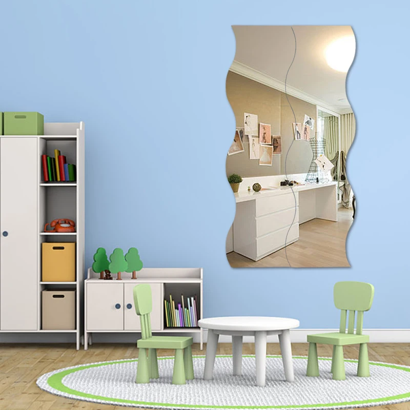 6pcs Wavy Edged Wall Mirror Glass Stickers Selfadhesive Mirror