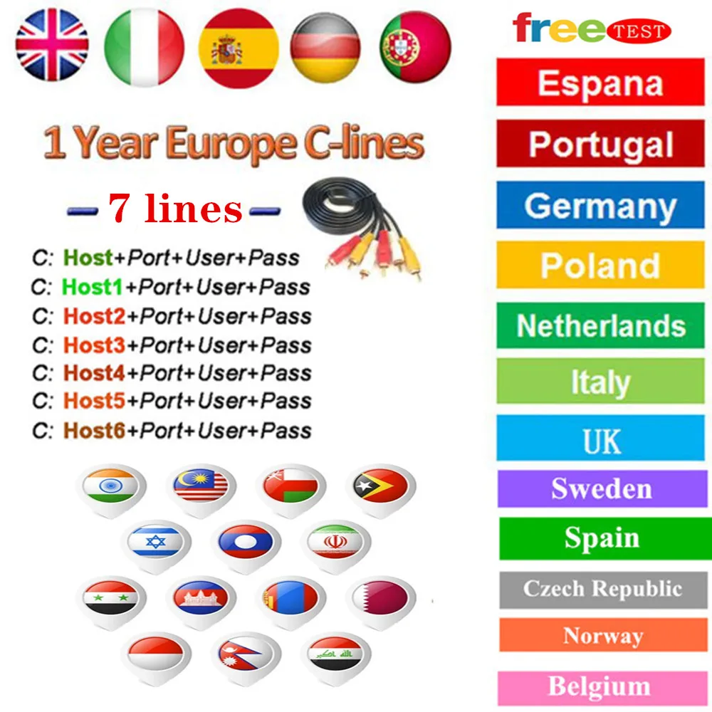 

Spain Receptor Cccams lines for 1 year spain used for freesat v7 DVB-S2 CCcam Cline satellite receiver europe channels 7 lines